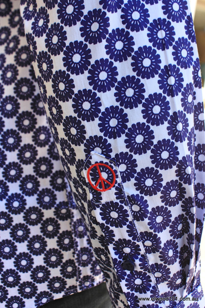 John Lennon Mens Croydon Shirt - White & Navy Print, MENS SHIRTS, JOHN LENNON, Elwood 101