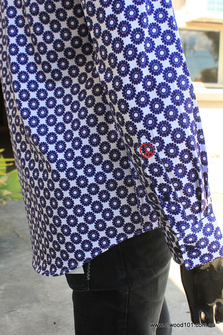 John Lennon Mens Croydon Shirt - White & Navy Print, MENS SHIRTS, JOHN LENNON, Elwood 101