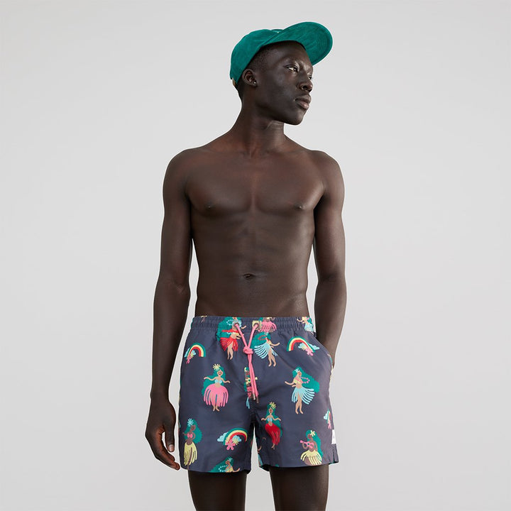 Skwosh Club MENS HULA GIRL HOO HAA SWIM SHORTS - GRAPHITE, MENS SHORTS, SKWOSH CLUB, Elwood 101