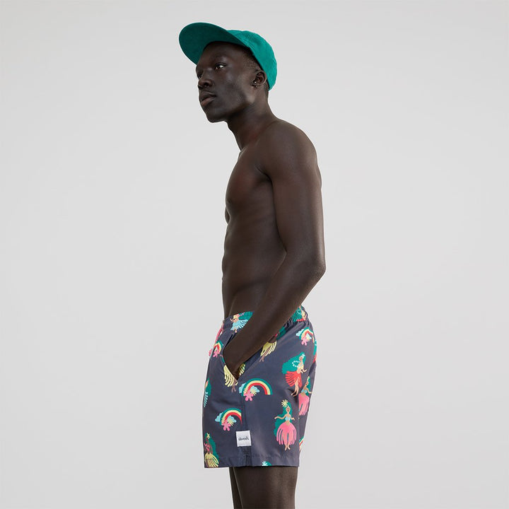 Skwosh Club MENS HULA GIRL HOO HAA SWIM SHORTS - GRAPHITE, MENS SHORTS, SKWOSH CLUB, Elwood 101