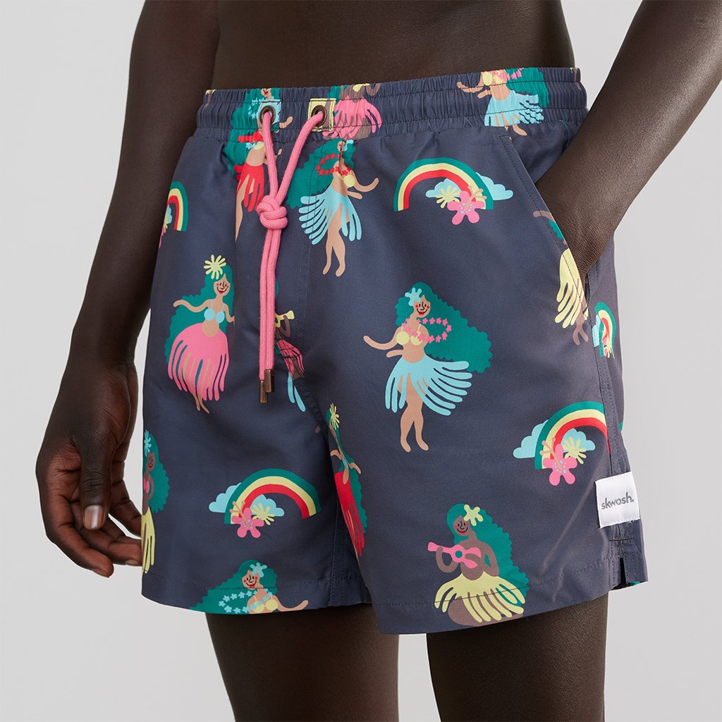 Skwosh Club MENS HULA GIRL HOO HAA SWIM SHORTS - GRAPHITE, MENS SHORTS, SKWOSH CLUB, Elwood 101