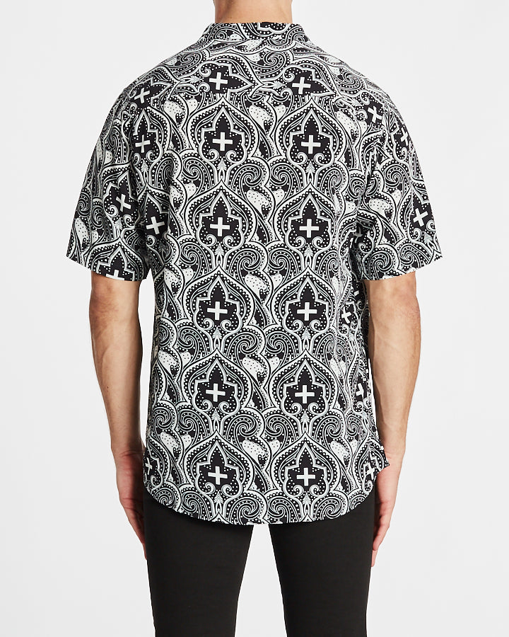 Kiss Chacey MENS CARDINAL RELAXED FIT SHORT SLEEVE SHIRT - BLACK STONE PRINT, MENS SHIRTS, KISS CHACEY, Elwood 101