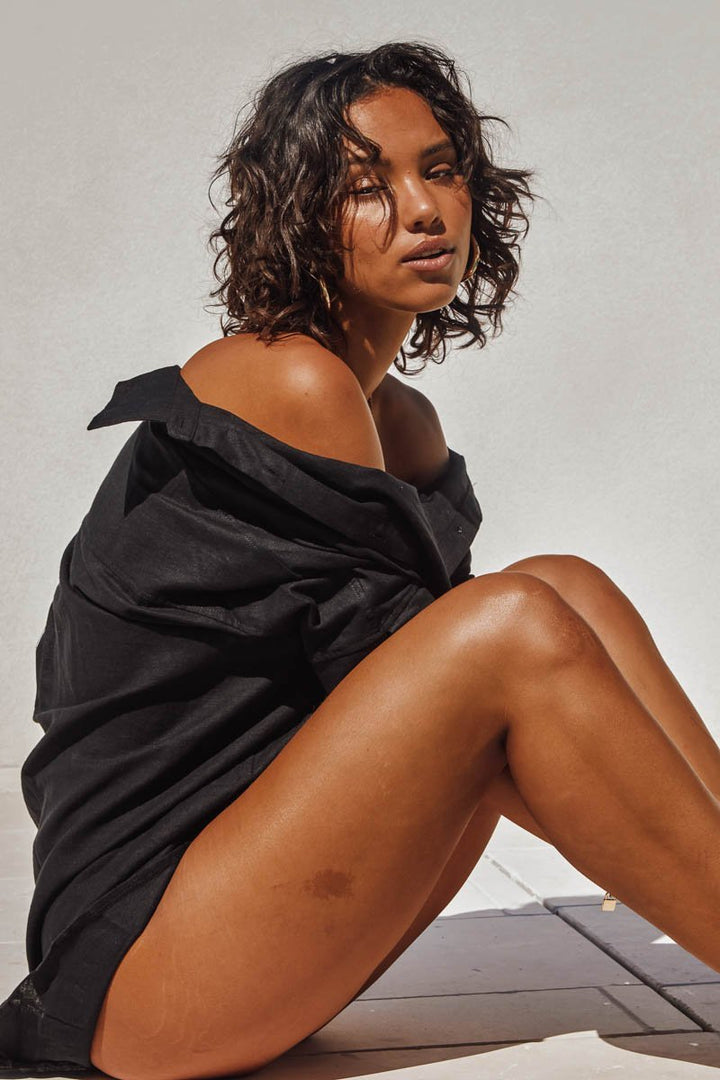 Sundays The Label WOMENS BELLA LINEN SHIRT - BLACK, WOMENS TOPS & SHIRTS, SNDYS, Elwood 101