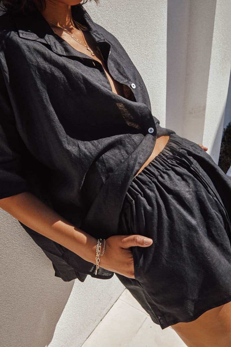 Sundays The Label WOMENS BELLA LINEN SHIRT - BLACK, WOMENS TOPS & SHIRTS, SNDYS, Elwood 101
