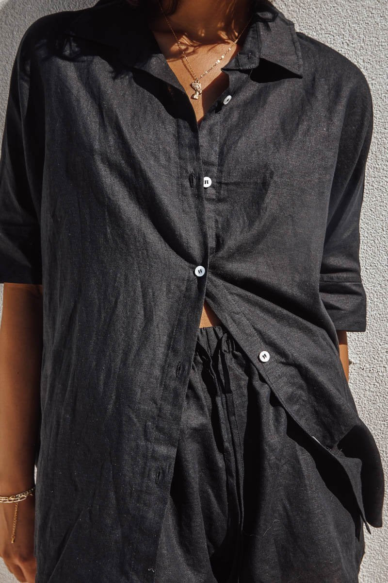 Sundays The Label WOMENS BELLA LINEN SHIRT - BLACK, WOMENS TOPS & SHIRTS, SNDYS, Elwood 101