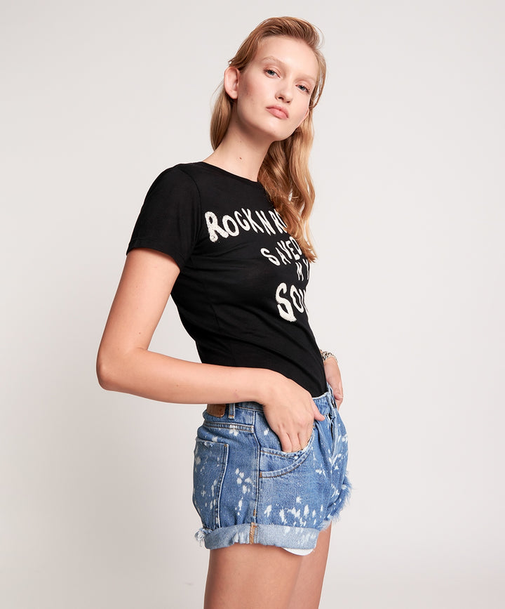 OneTeaspoon WOMENS ROCK N ROLL SAVED MY SOUL FITTED TEE - WASHED BLACK, WOMENS TEES & TANKS, OneTeaspoon, Elwood 101