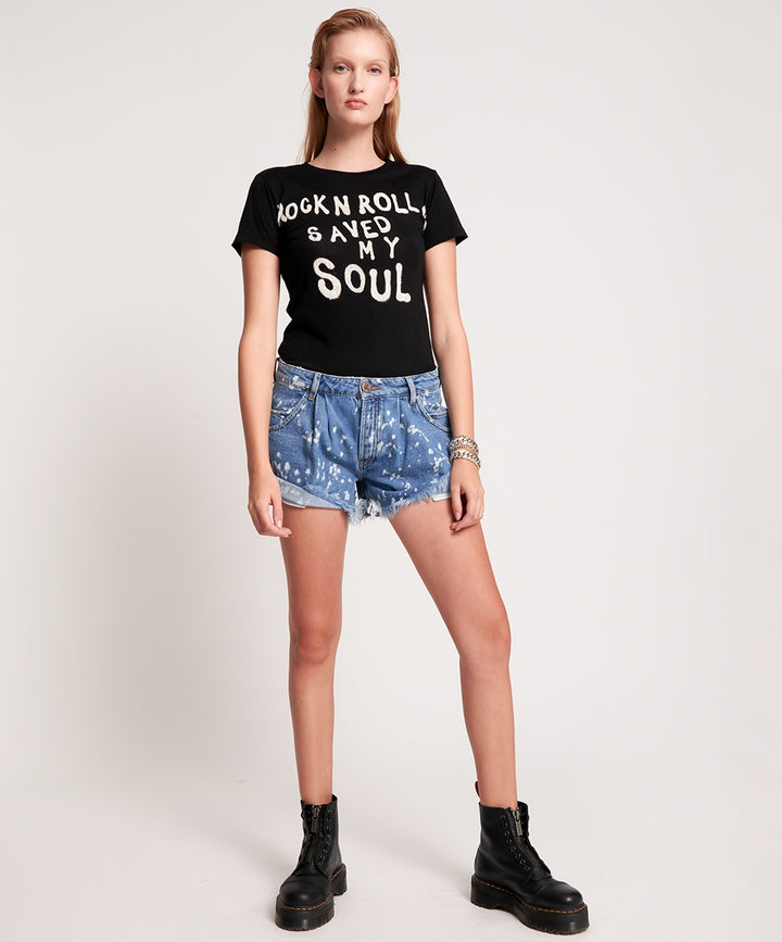 OneTeaspoon WOMENS ROCK N ROLL SAVED MY SOUL FITTED TEE - WASHED BLACK, WOMENS TEES & TANKS, OneTeaspoon, Elwood 101