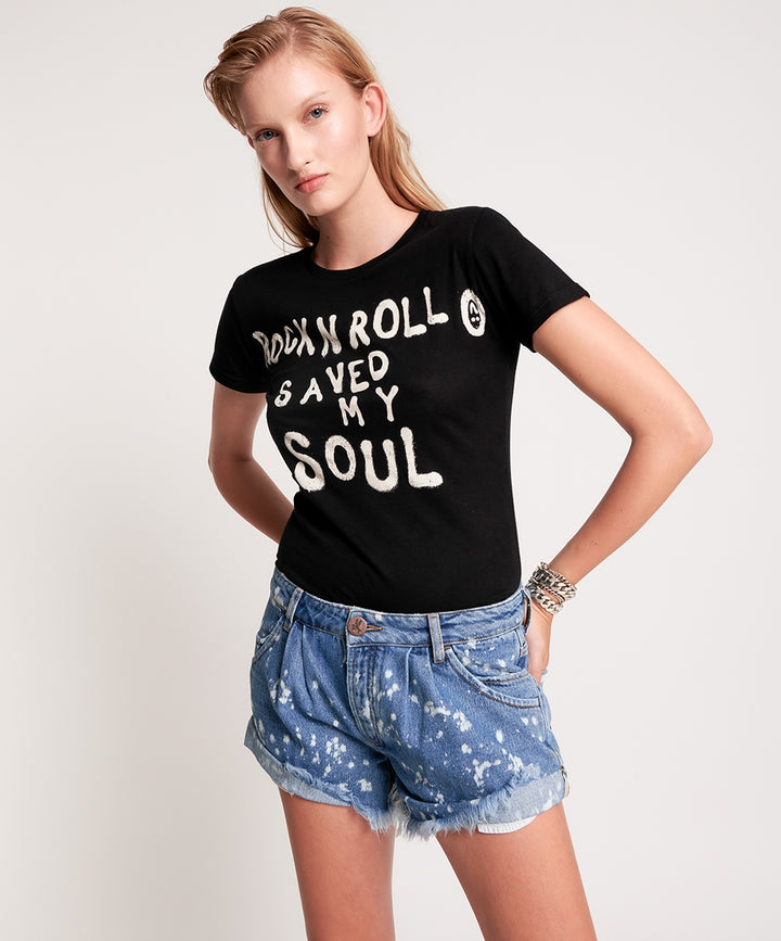 OneTeaspoon WOMENS ROCK N ROLL SAVED MY SOUL FITTED TEE - WASHED BLACK, WOMENS TEES & TANKS, OneTeaspoon, Elwood 101