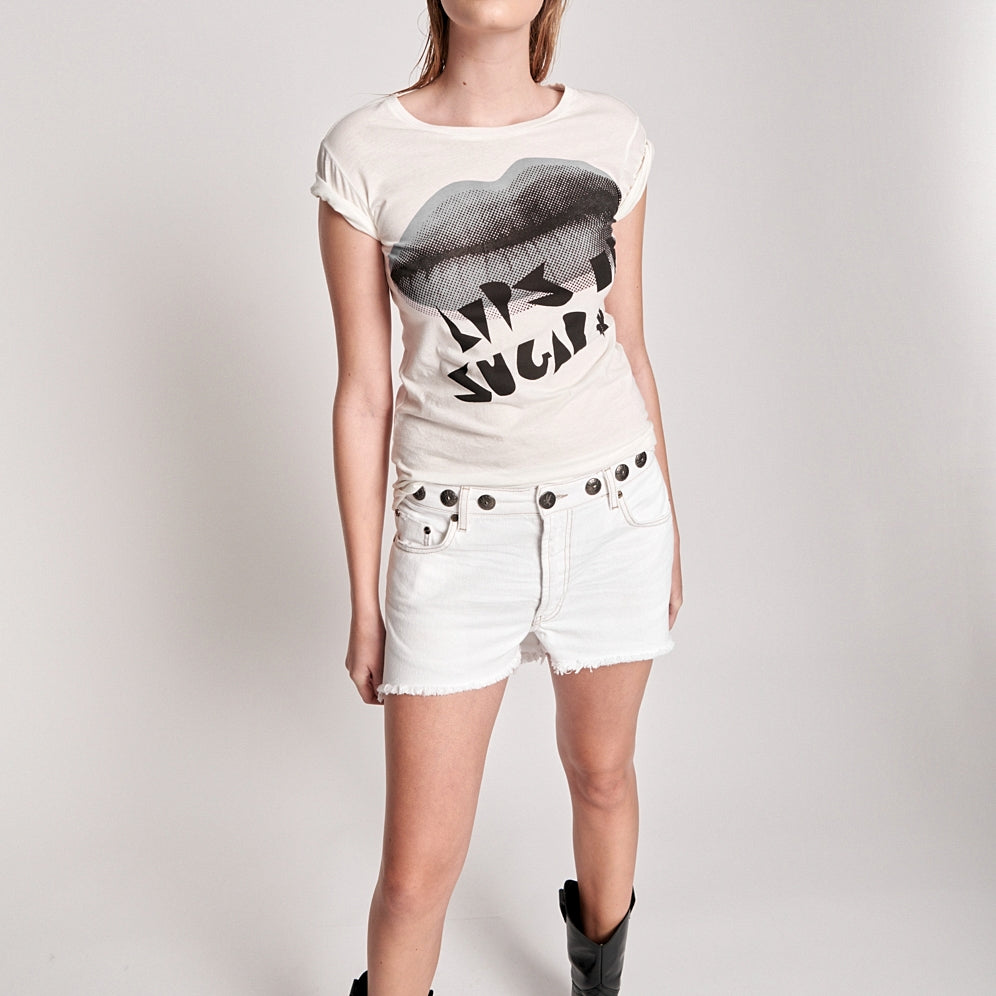 OneTeaspoon WOMENS SUGAR LIPS FITTED TEE - WHITE, WOMENS TEES & TANKS, OneTeaspoon, Elwood 101