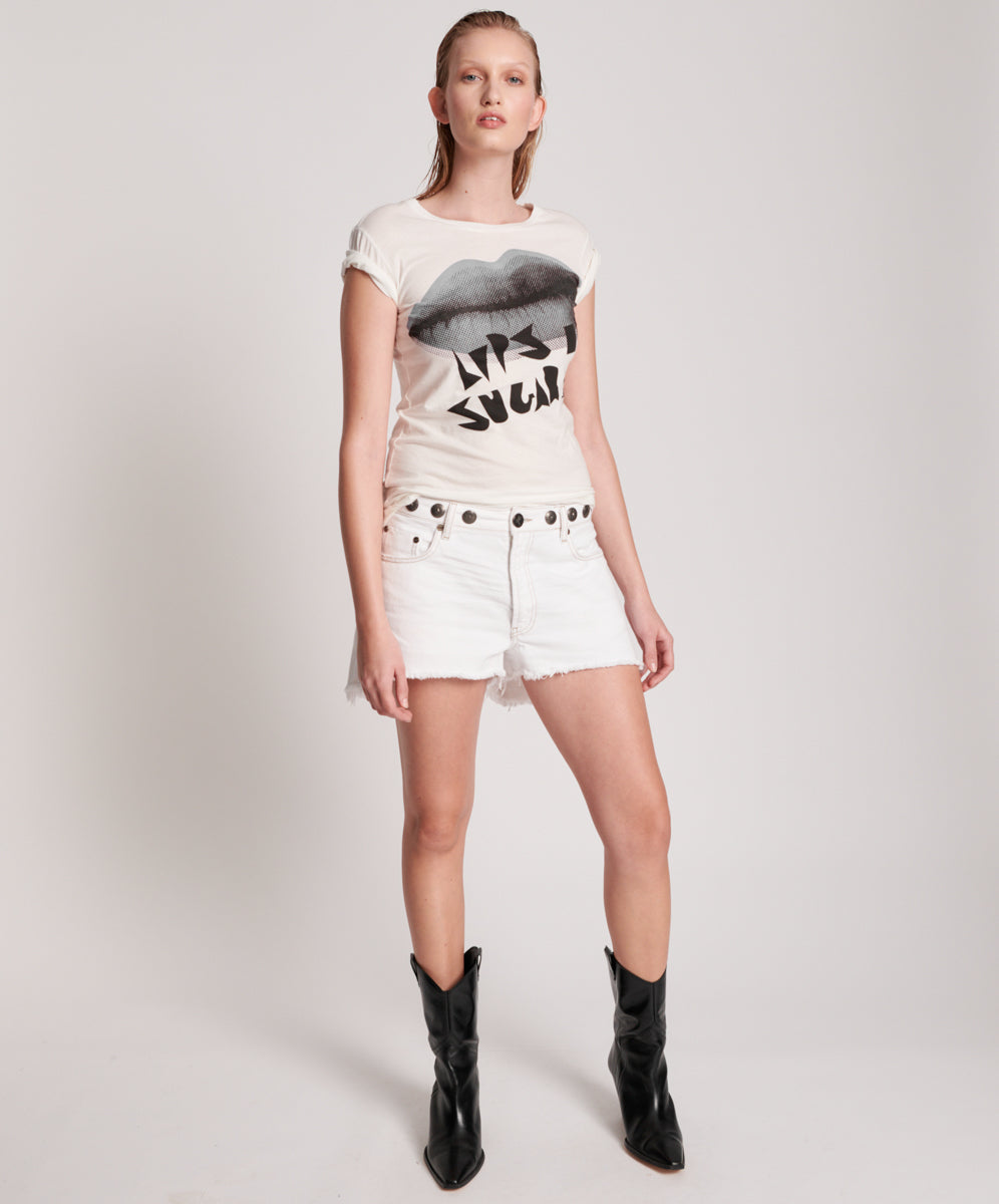 OneTeaspoon WOMENS SUGAR LIPS FITTED TEE - WHITE, WOMENS TEES & TANKS, OneTeaspoon, Elwood 101