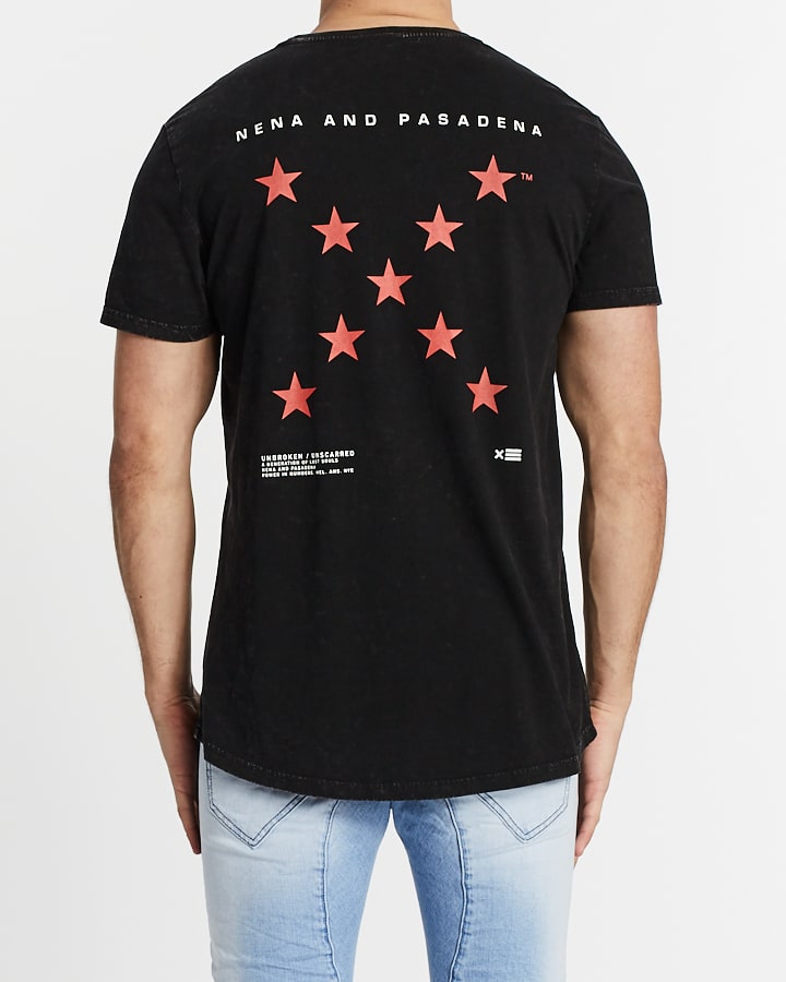 Nena Pasadena MENS ALL THE STARS SCOOP BACK TEE - ACID BLACK, MENS TEE SHIRTS, NENA PASADENA, Elwood 101