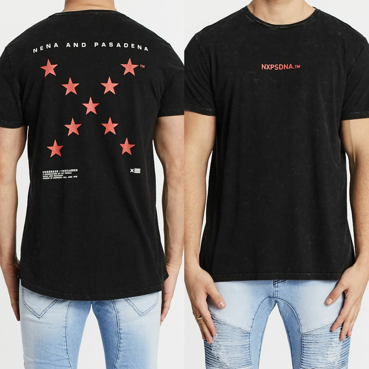 Nena Pasadena MENS ALL THE STARS SCOOP BACK TEE - ACID BLACK, MENS TEE SHIRTS, NENA PASADENA, Elwood 101