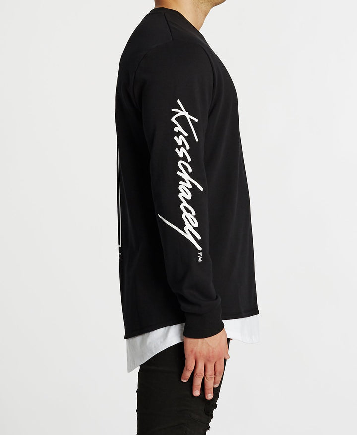 Kiss Chacey MENS FORTUNA LAYERED HEM SWEATER - JET BLACK, MENS KNITS & SWEATERS, KISS CHACEY, Elwood 101