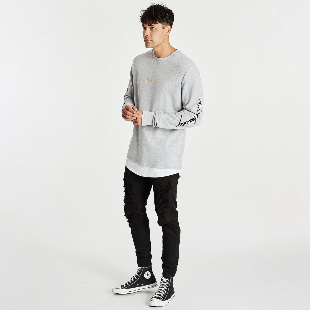 Kiss Chacey MENS ALL IN LAYERED HEM SWEATER - GREY MARLE, MENS KNITS & SWEATERS, KISS CHACEY, Elwood 101