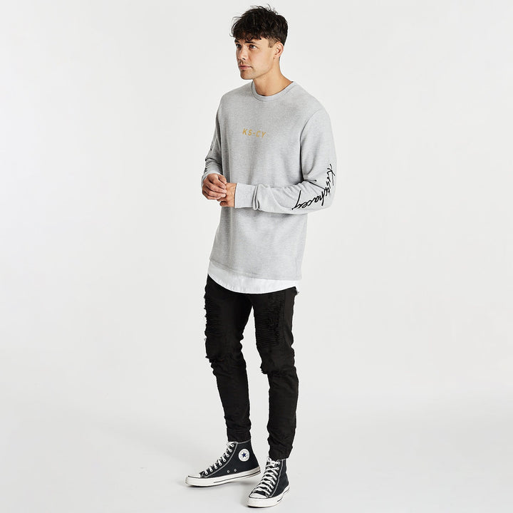 Kiss Chacey MENS ALL IN LAYERED HEM SWEATER - GREY MARLE, MENS KNITS & SWEATERS, KISS CHACEY, Elwood 101