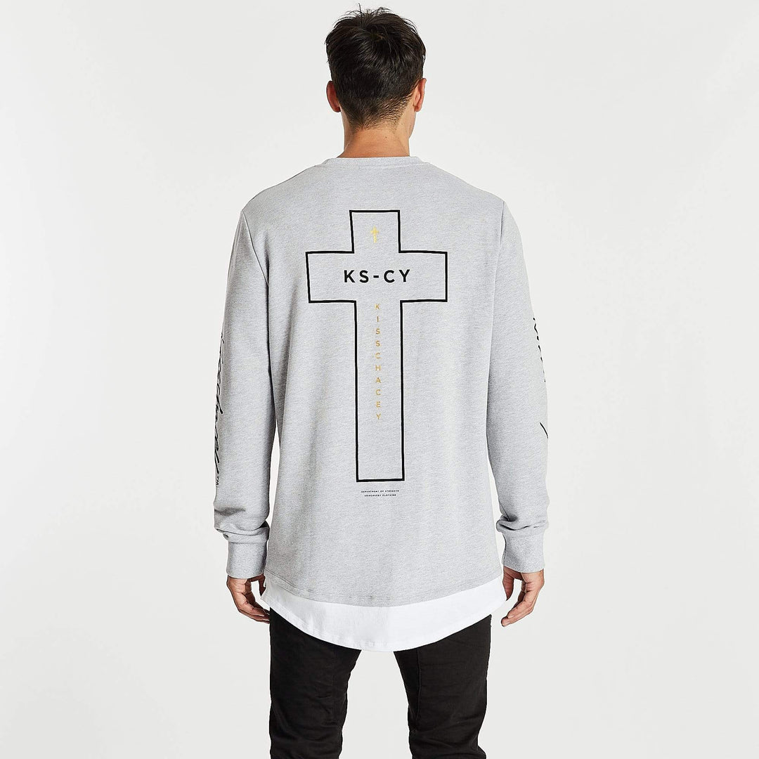 Kiss Chacey MENS ALL IN LAYERED HEM SWEATER - GREY MARLE, MENS KNITS & SWEATERS, KISS CHACEY, Elwood 101