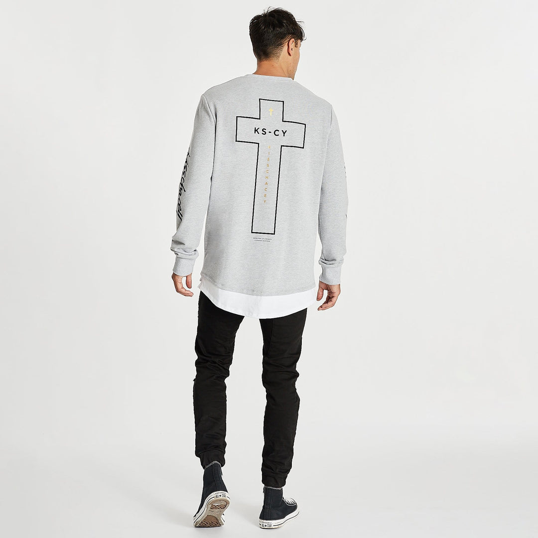 Kiss Chacey MENS ALL IN LAYERED HEM SWEATER - GREY MARLE, MENS KNITS & SWEATERS, KISS CHACEY, Elwood 101