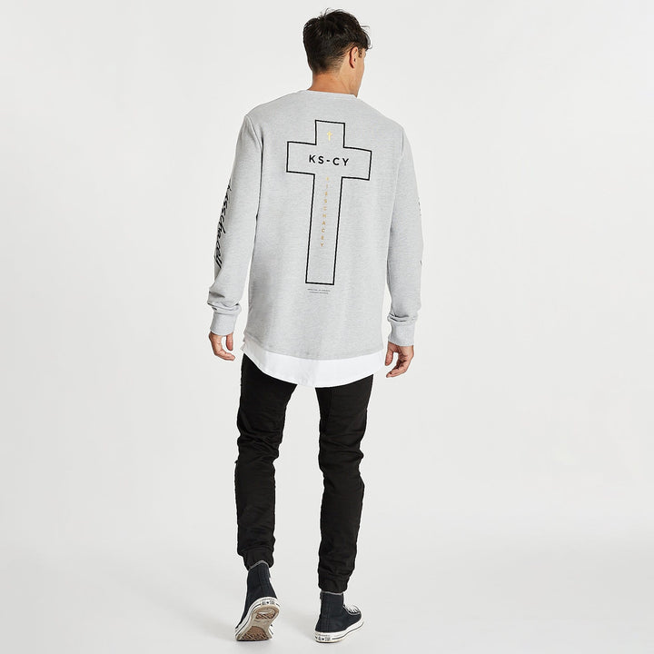 Kiss Chacey MENS ALL IN LAYERED HEM SWEATER - GREY MARLE, MENS KNITS & SWEATERS, KISS CHACEY, Elwood 101