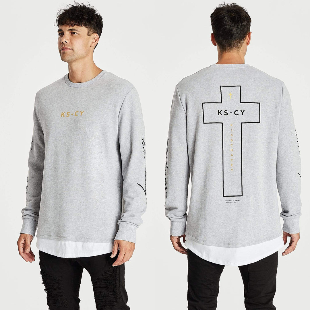 Kiss Chacey MENS ALL IN LAYERED HEM SWEATER - GREY MARLE, MENS KNITS & SWEATERS, KISS CHACEY, Elwood 101