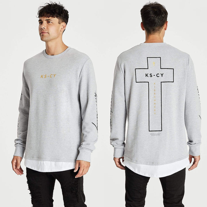 Kiss Chacey MENS ALL IN LAYERED HEM SWEATER - GREY MARLE, MENS KNITS & SWEATERS, KISS CHACEY, Elwood 101