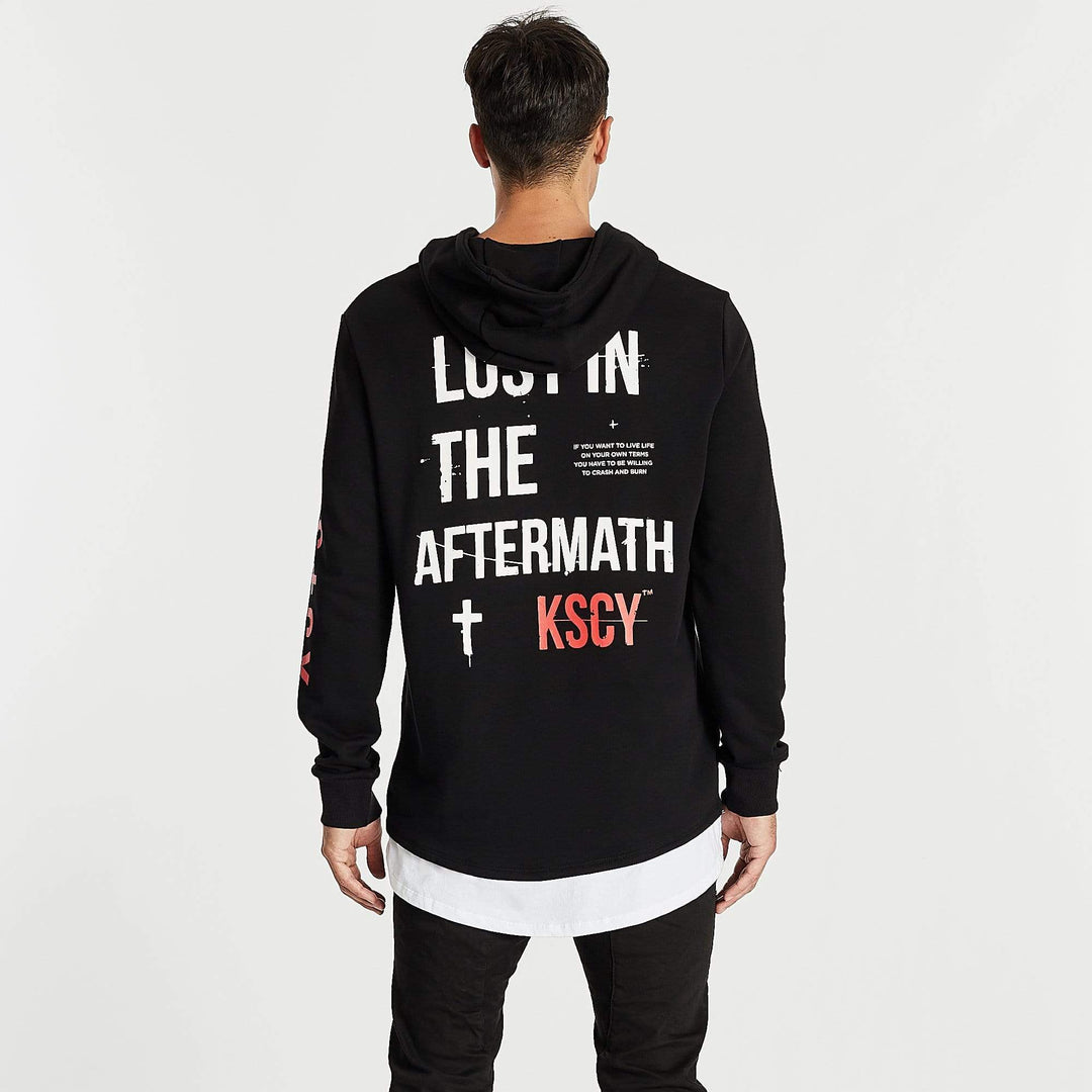 Kiss Chacey MENS LIVE LIFE LAYERED HEM HOODED SWEATER - JET BLACK, MENS HOODIES, KISS CHACEY, Elwood 101