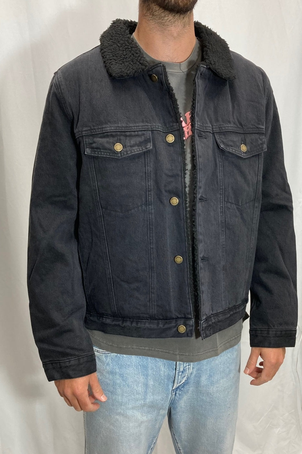 Rollas MENS DENIM SHERPA - WASHED BLACK, MENS JACKETS, ROLLAS, Elwood 101
