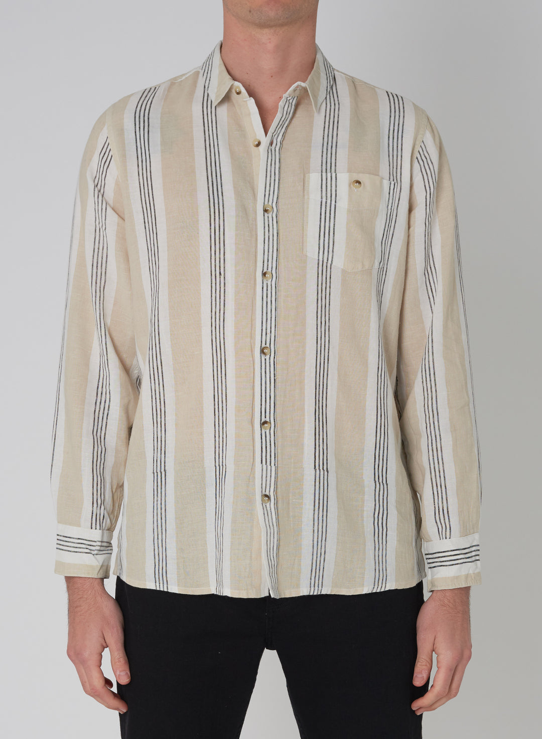 Rollas MENS MEN AT WORK STRIPE SHIRT - NATURAL, MENS SHIRTS, ROLLAS, Elwood 101