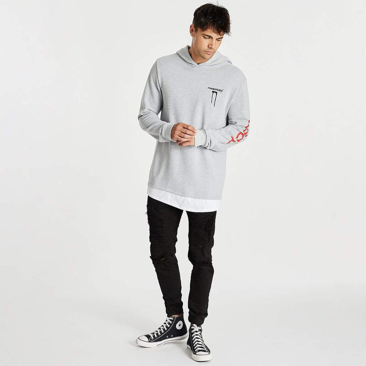 Kiss Chacey MENS SHADOWS LAYERED HEM HOODIE SWEATER - GREY MARLE, MENS HOODIES, KISS CHACEY, Elwood 101