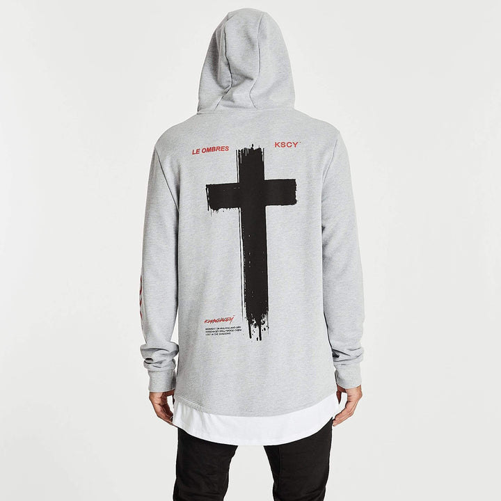 Kiss Chacey MENS SHADOWS LAYERED HEM HOODIE SWEATER - GREY MARLE, MENS HOODIES, KISS CHACEY, Elwood 101