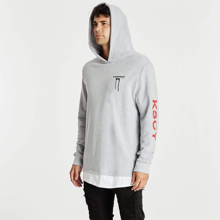 Kiss Chacey MENS SHADOWS LAYERED HEM HOODIE SWEATER - GREY MARLE, MENS HOODIES, KISS CHACEY, Elwood 101