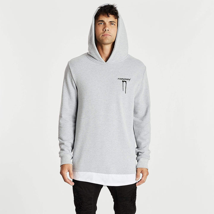 Kiss Chacey MENS SHADOWS LAYERED HEM HOODIE SWEATER - GREY MARLE, MENS HOODIES, KISS CHACEY, Elwood 101