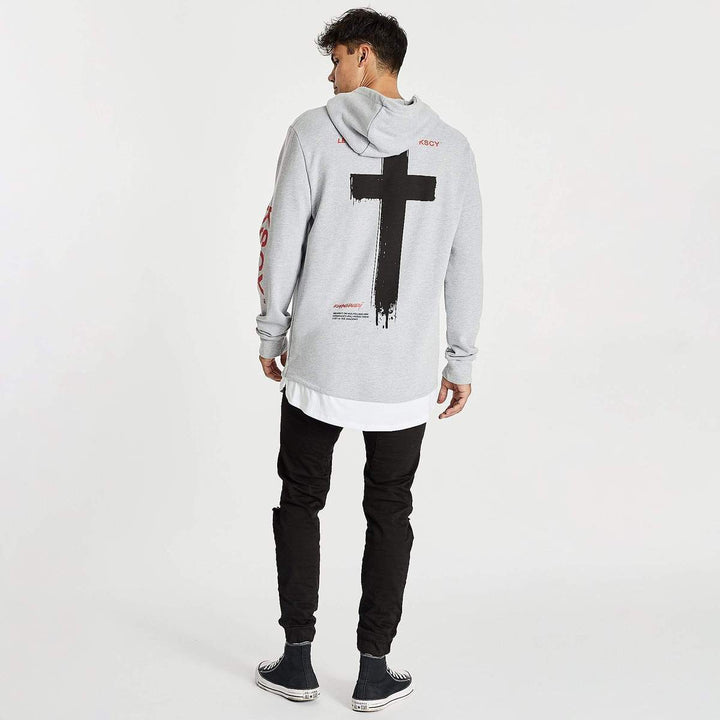 Kiss Chacey MENS SHADOWS LAYERED HEM HOODIE SWEATER - GREY MARLE, MENS HOODIES, KISS CHACEY, Elwood 101