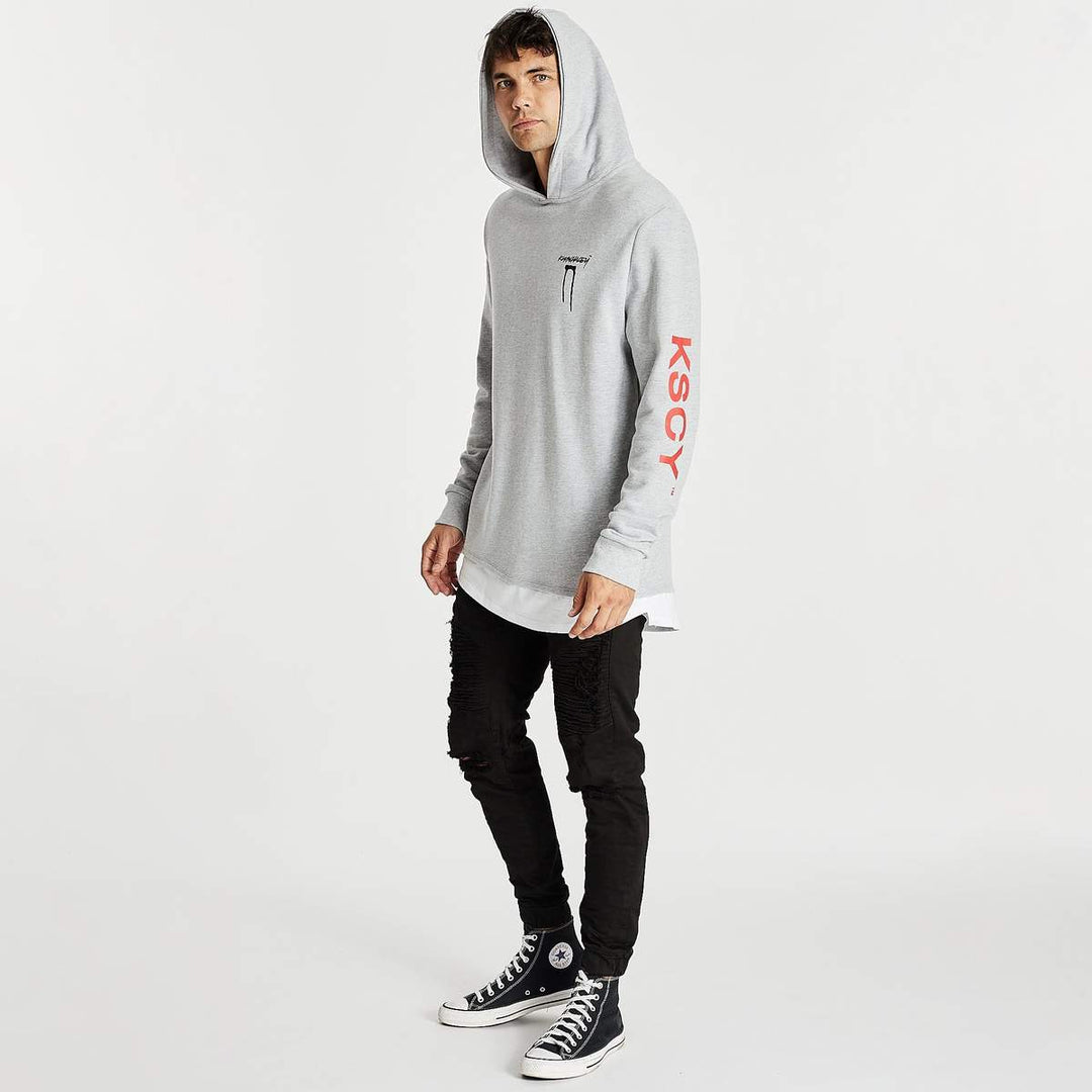 Kiss Chacey MENS SHADOWS LAYERED HEM HOODIE SWEATER - GREY MARLE, MENS HOODIES, KISS CHACEY, Elwood 101