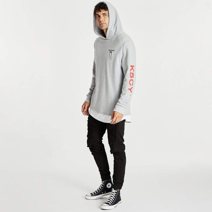 Kiss Chacey MENS SHADOWS LAYERED HEM HOODIE SWEATER - GREY MARLE, MENS HOODIES, KISS CHACEY, Elwood 101