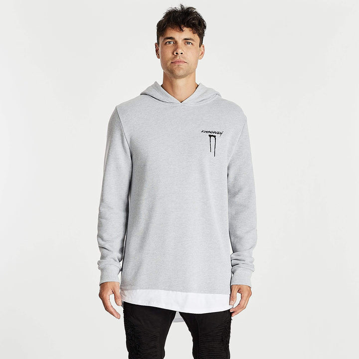 Kiss Chacey MENS SHADOWS LAYERED HEM HOODIE SWEATER - GREY MARLE, MENS HOODIES, KISS CHACEY, Elwood 101