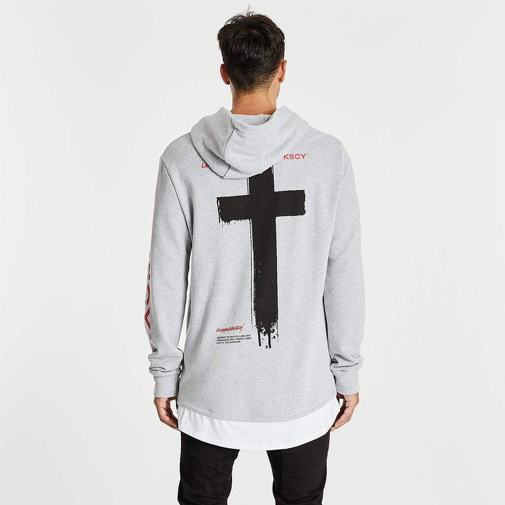 Kiss Chacey MENS SHADOWS LAYERED HEM HOODIE SWEATER - GREY MARLE, MENS HOODIES, KISS CHACEY, Elwood 101