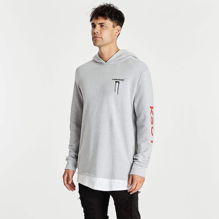 Kiss Chacey MENS SHADOWS LAYERED HEM HOODIE SWEATER - GREY MARLE, MENS HOODIES, KISS CHACEY, Elwood 101