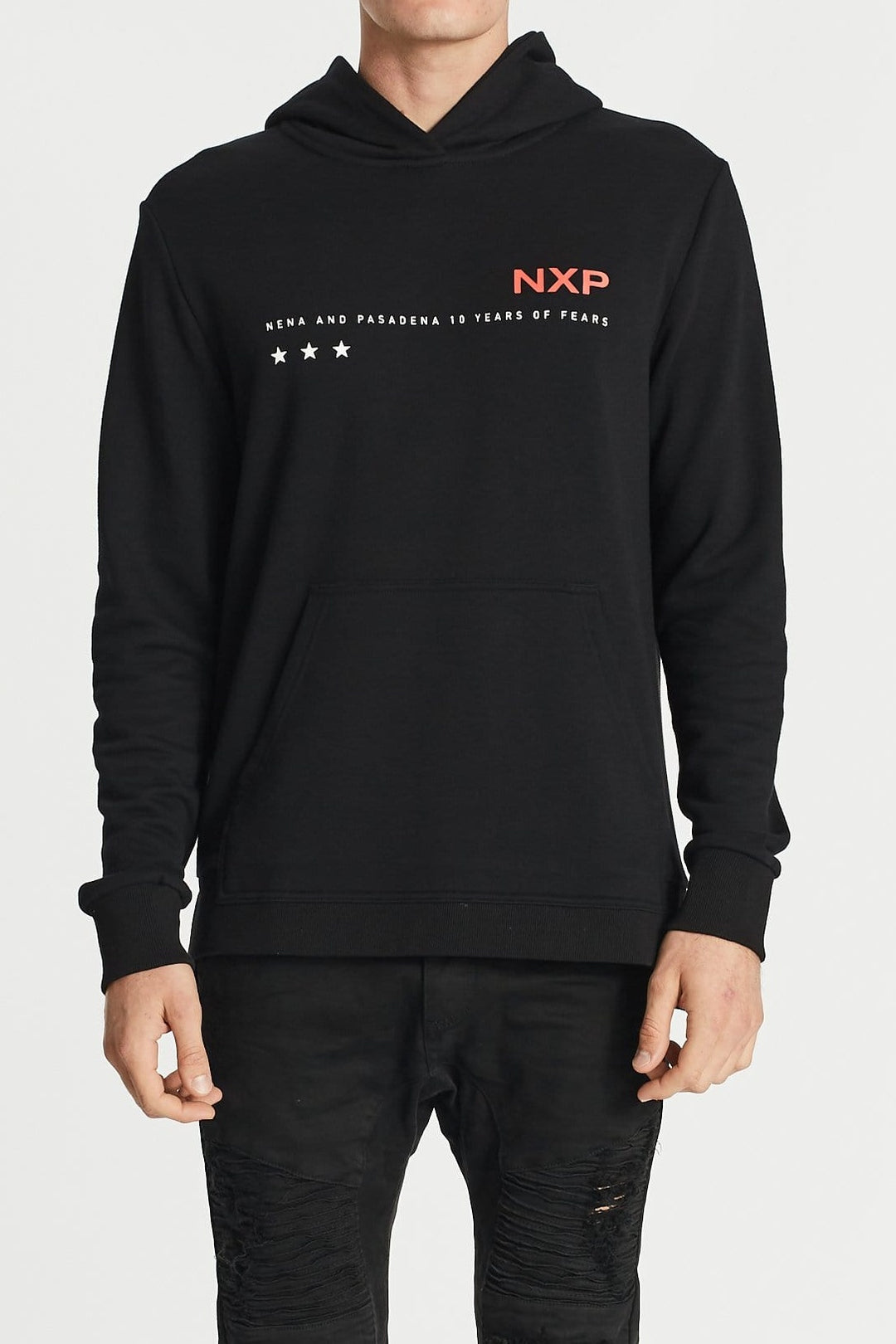 Nena Pasadena MENS PROMINENT STEP HEM HOODED SWEATER JET BLACK