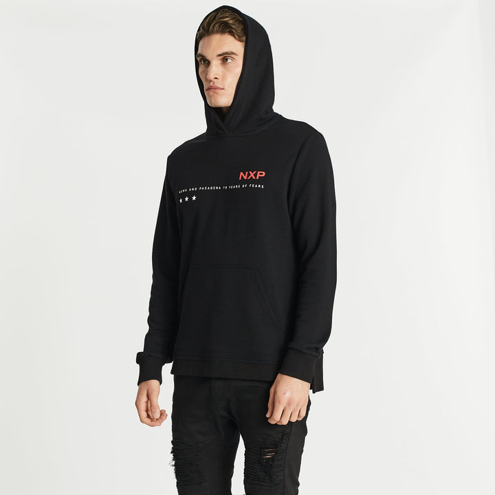 Nena & Pasadena MENS PROMINENT STEP HEM HOODED SWEATER - JET BLACK, MENS HOODIES, NENA PASADENA, Elwood 101