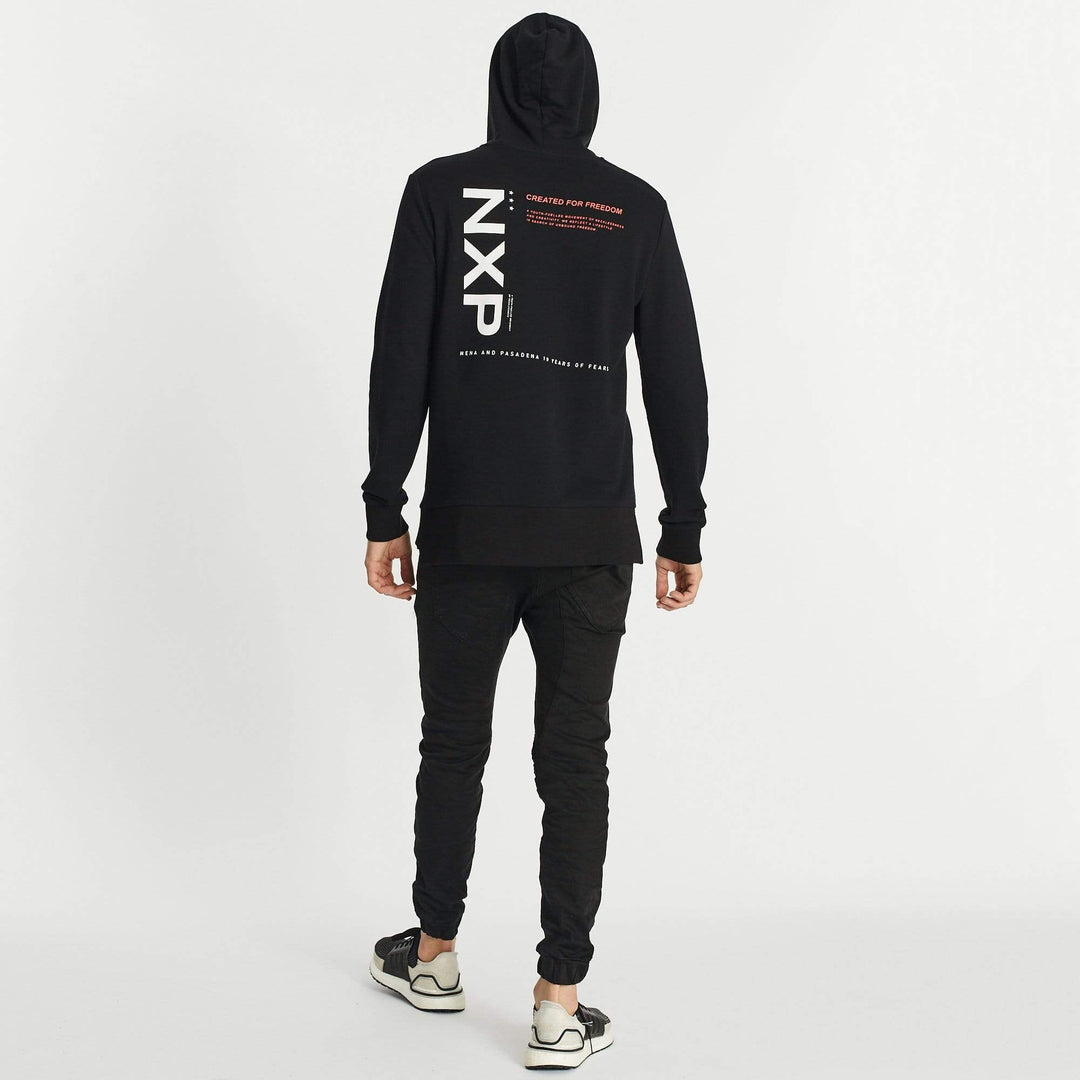 Nena & Pasadena MENS PROMINENT STEP HEM HOODED SWEATER - JET BLACK, MENS HOODIES, NENA PASADENA, Elwood 101