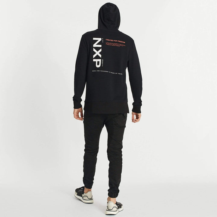Nena & Pasadena MENS PROMINENT STEP HEM HOODED SWEATER - JET BLACK, MENS HOODIES, NENA PASADENA, Elwood 101
