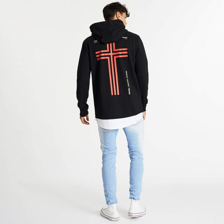 KISS CHACEY Mens Astray Layered Hem Hooded Sweater - Jet Black, MENS HOODIES, KISS CHACEY, Elwood 101