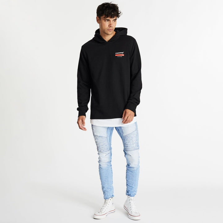 KISS CHACEY Mens Astray Layered Hem Hooded Sweater - Jet Black, MENS HOODIES, KISS CHACEY, Elwood 101