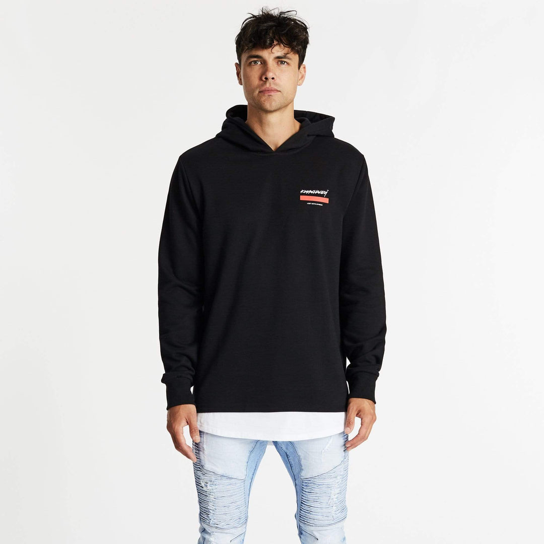 KISS CHACEY Mens Astray Layered Hem Hooded Sweater - Jet Black, MENS HOODIES, KISS CHACEY, Elwood 101