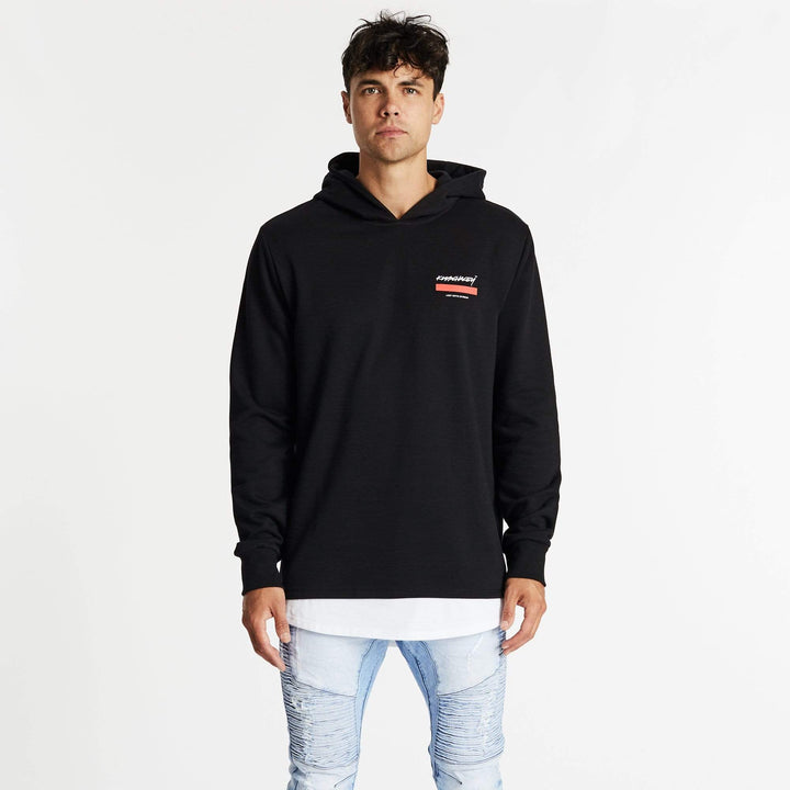KISS CHACEY Mens Astray Layered Hem Hooded Sweater - Jet Black, MENS HOODIES, KISS CHACEY, Elwood 101