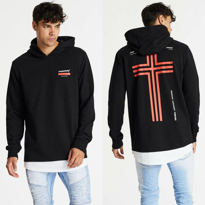 KISS CHACEY Mens Astray Layered Hem Hooded Sweater - Jet Black, MENS HOODIES, KISS CHACEY, Elwood 101