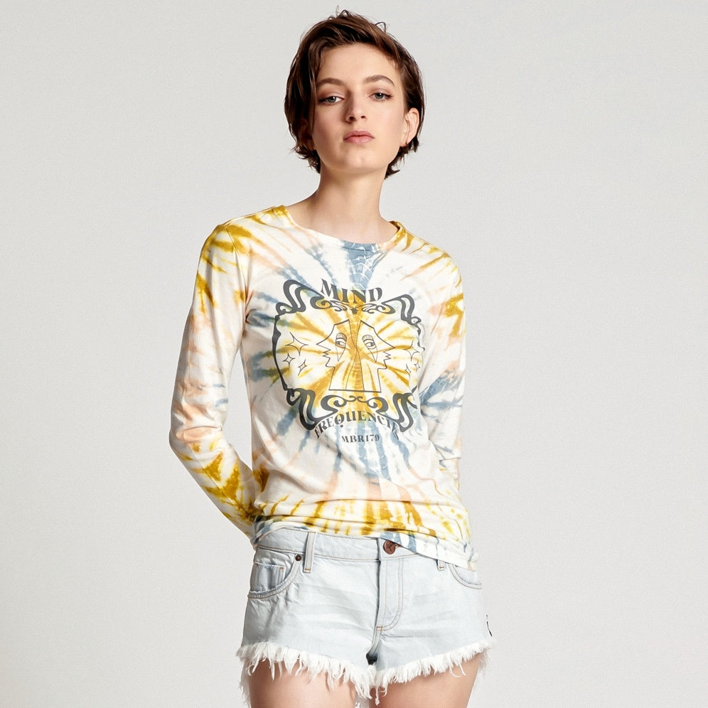 OneTeaspoon WOMENS MOBLACK MIND FREQUENCIES FITTED FERN LONG SLEEVE TEE - TIE DYE, WOMENS TEES & TANKS, OneTeaspoon, Elwood 101