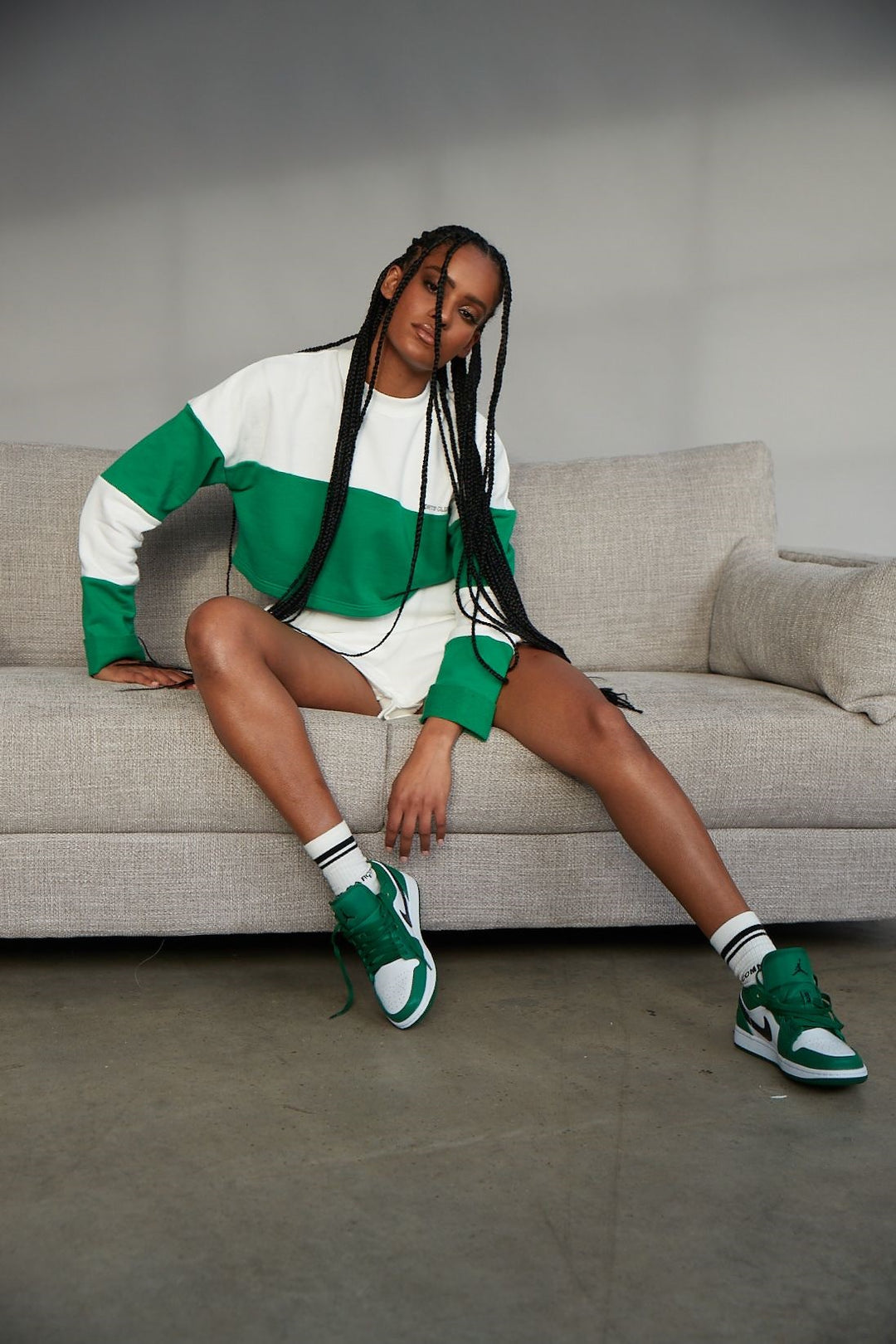 ATOIR SPORTS CLUB Womens Team Player Crop Jumper - White & Kelly Green, WOMENS KNITS & SWEATERS, ATOIR, Elwood 101