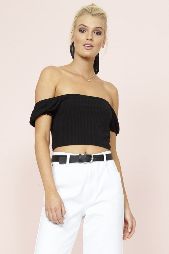 MinkPink PRAIRIE RIB CROP TOP - Black, WOMENS TOPS & SHIRTS, MINKPINK, Elwood 101