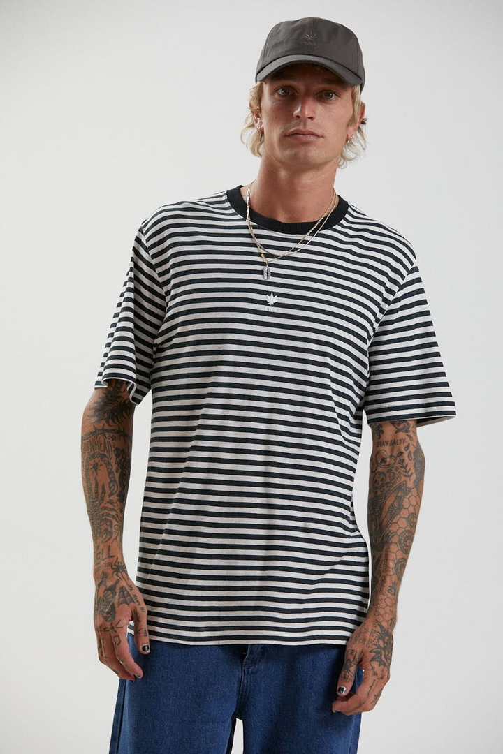 AFENDS Mens Hemp Stripe Retro Fit T-Shirt - Black, MENS TEE SHIRTS, AFENDS, Elwood 101